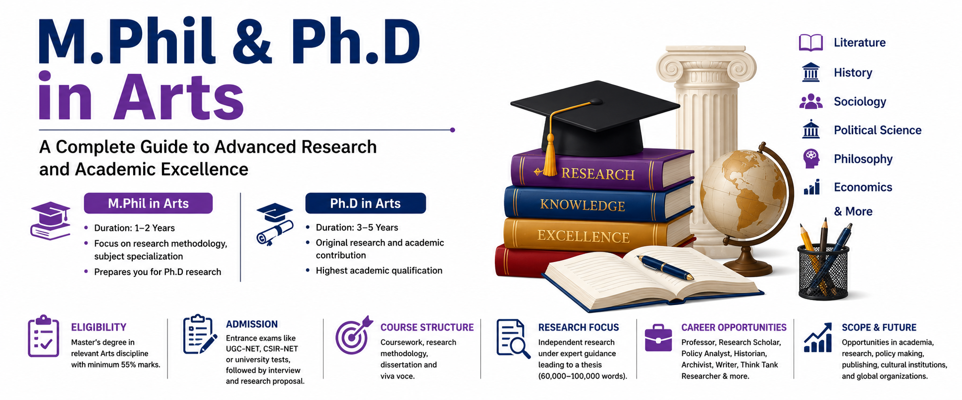 M.Phil & Ph.D in Arts: Complete Guide to Eligibility, Admission, Career & Research