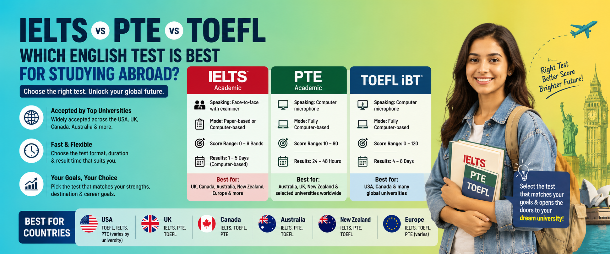 IELTS vs PTE vs TOEFL 2026: Which English Test Is Best for Studying Abroad?