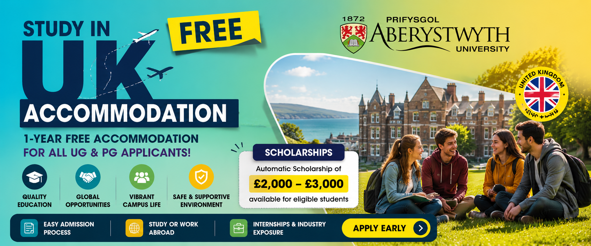 Study in UK with Free Accommodation at Aberystwyth University